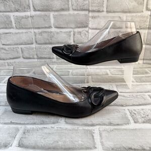 Vionic Arielle Women's Size 7 Black Leather Pointed Toe Puff Chain Flat Shoes